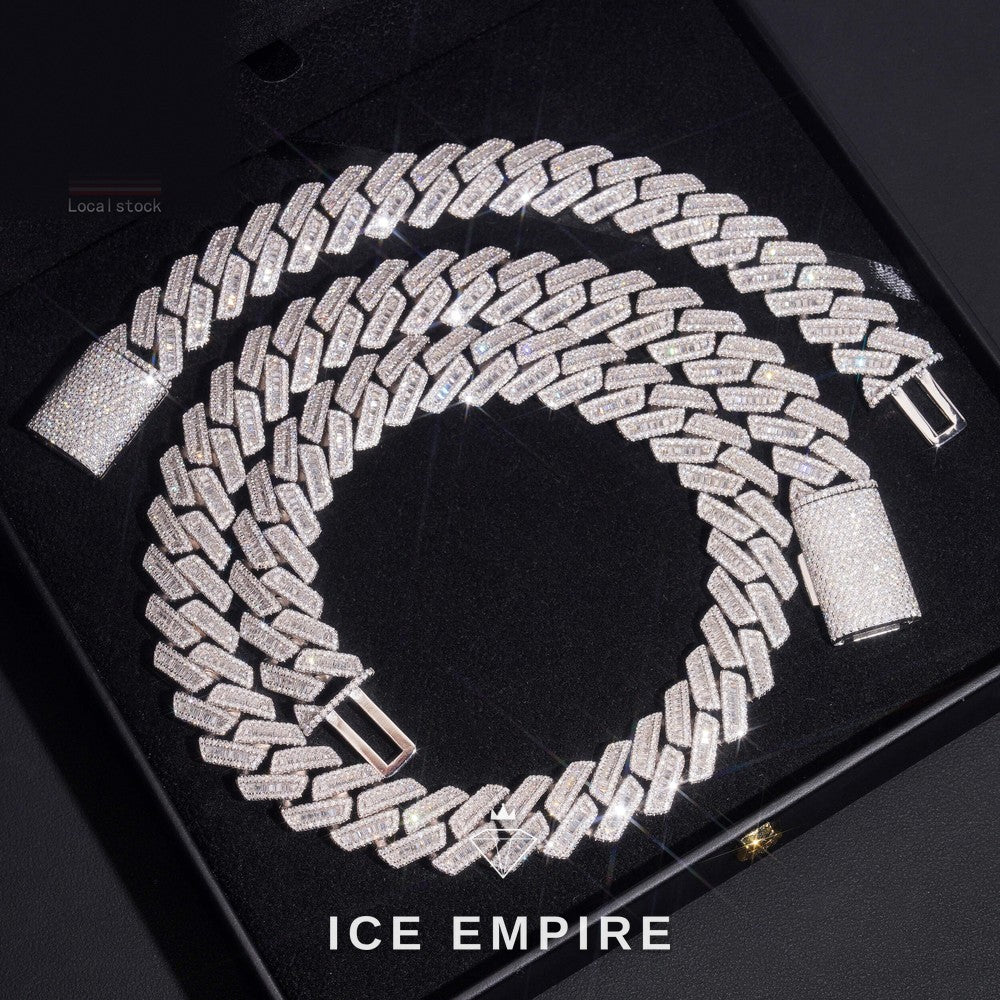 Iced Out Baguette Rose Gold Plated Moissanite Cuban Chain