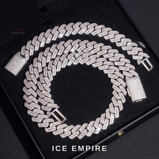 Iced Out Baguette Rose Gold Plated Moissanite Cuban Chain