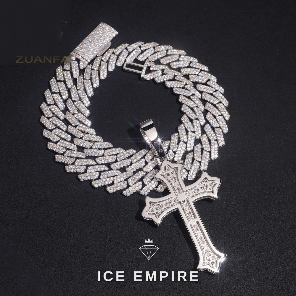 Iced Out Cross Rose Gold Plated Moissanite Pendant