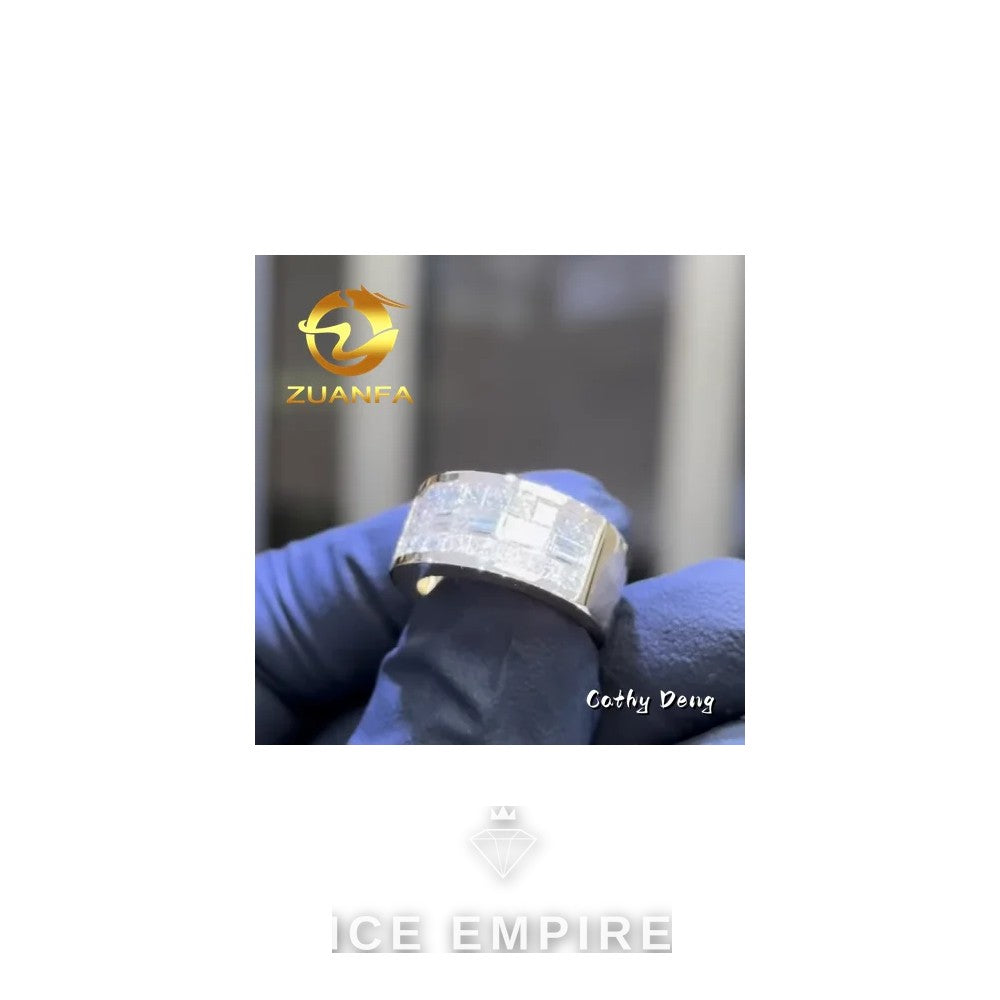 Iced Out Baguette 18K Gold Moissanite Engagement Ring