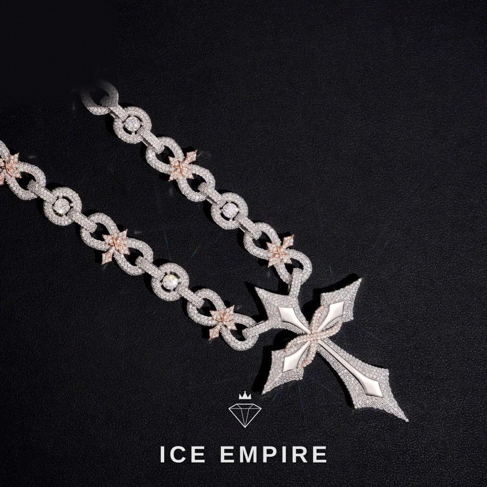Iced Out Cross Rose Gold Moissanite Cuban Chain