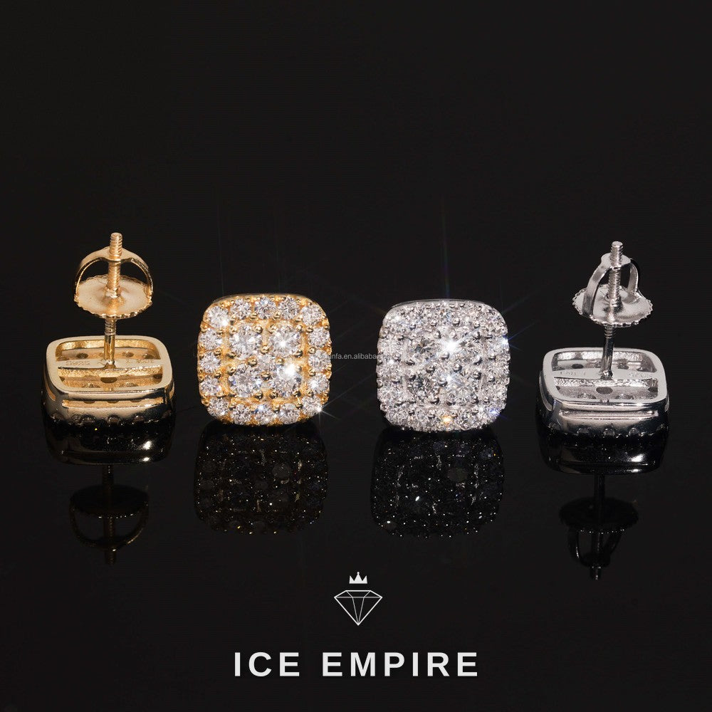 Iced Out Cluster Gold Plated Lab Grown Diamond Stud Earrings