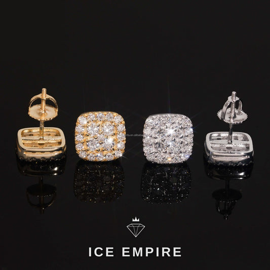 Iced Out Cluster Gold Plated Lab Grown Diamond Stud Earrings