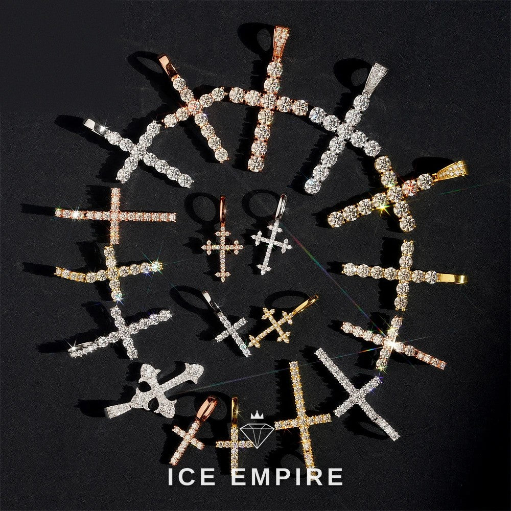 Iced Out Cross Rose Gold Plated Moissanite Pendant