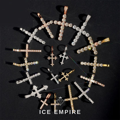 Iced Out Cross Rose Gold Plated Moissanite Pendant