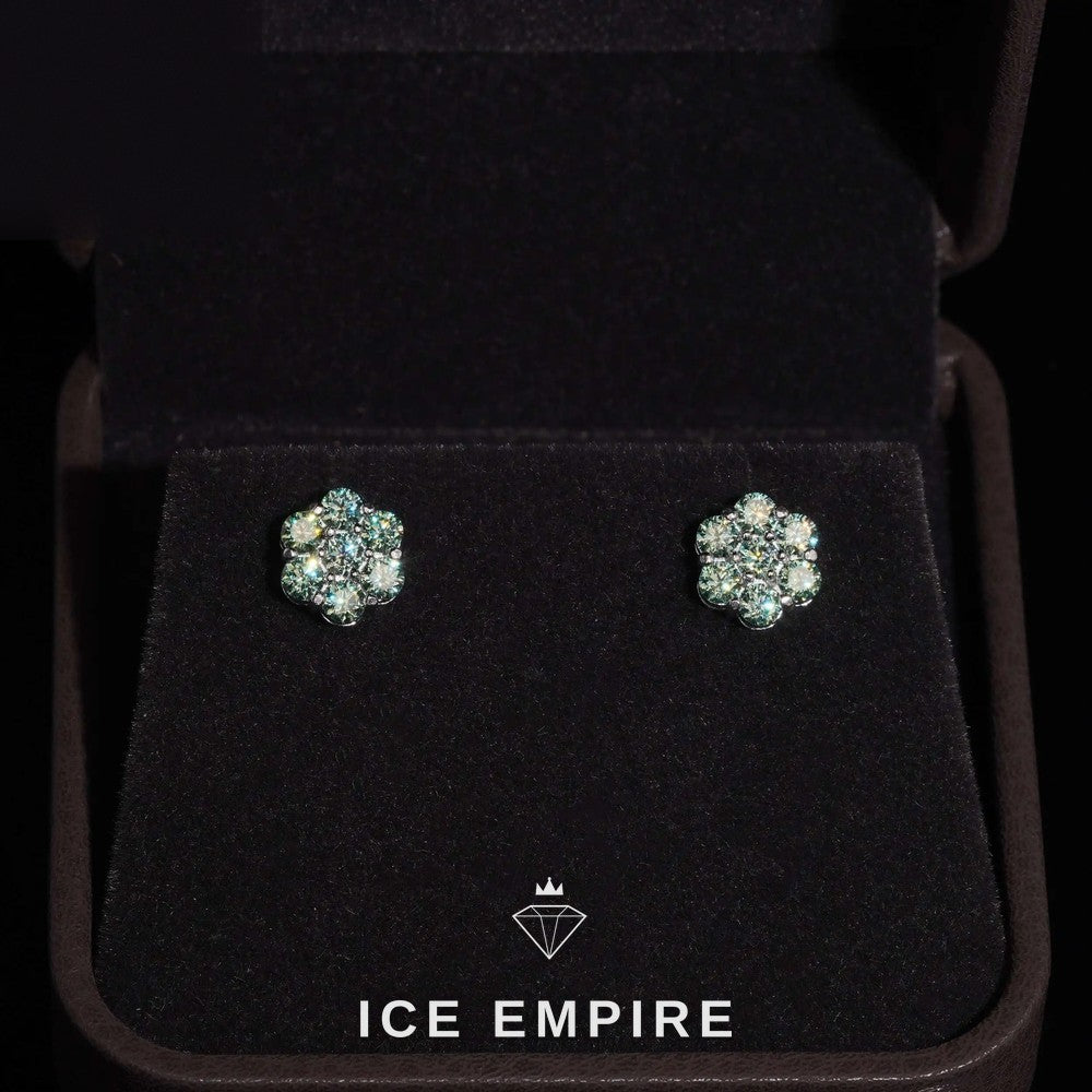 Iced Out Cluster Gold Plated Moissanite Stud Earrings