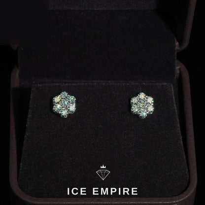 Iced Out Cluster Gold Plated Moissanite Stud Earrings