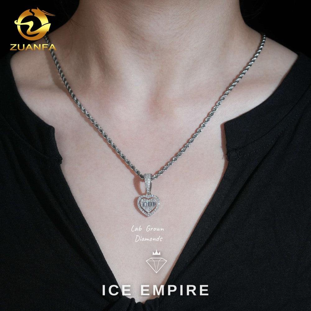 Iced Out Heart 925 Silver Lab Grown Diamond Pendant