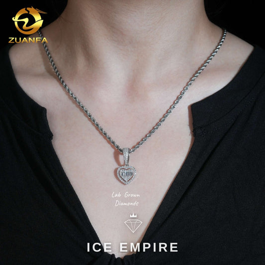 Iced Out Heart 925 Silver Lab Grown Diamond Pendant