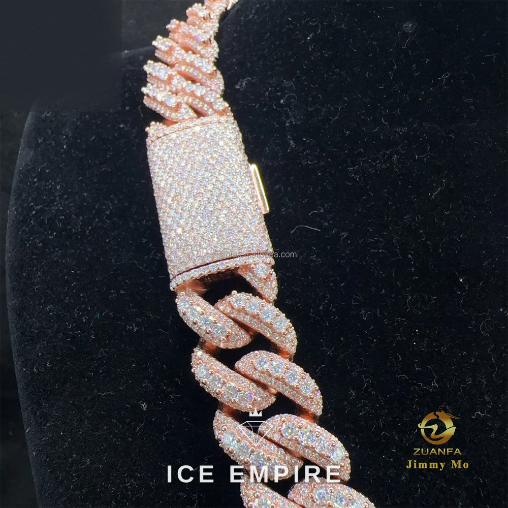 Iced Out Rose Gold Moissanite Cuban Chain
