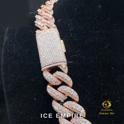 Iced Out Rose Gold Moissanite Cuban Chain