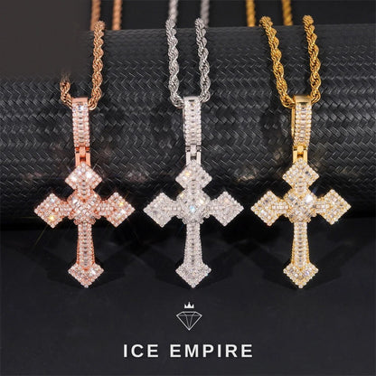 Iced Out Cross Gold Plated Moissanite Pendant