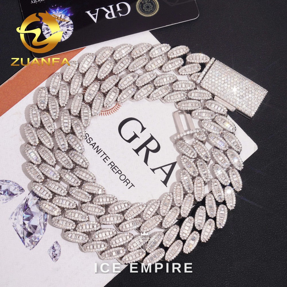 Iced Out Baguette Rose Gold Plated Moissanite Cuban Chain