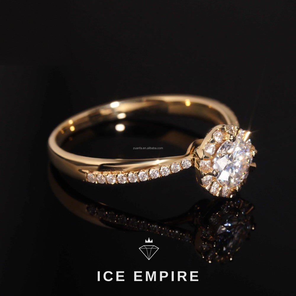 Iced Out 14K Gold Moissanite Engagement Ring