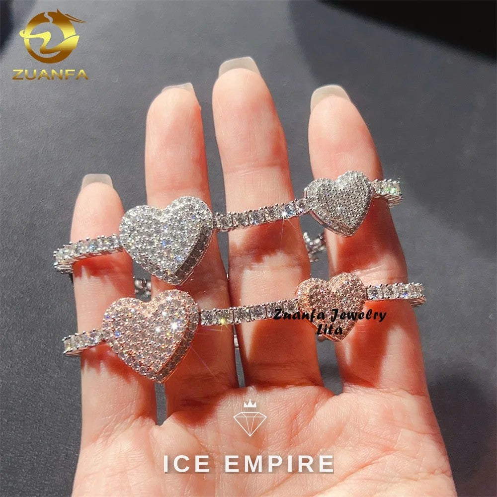 Iced Out Heart Rose Gold Plated Moissanite Cuban Chain