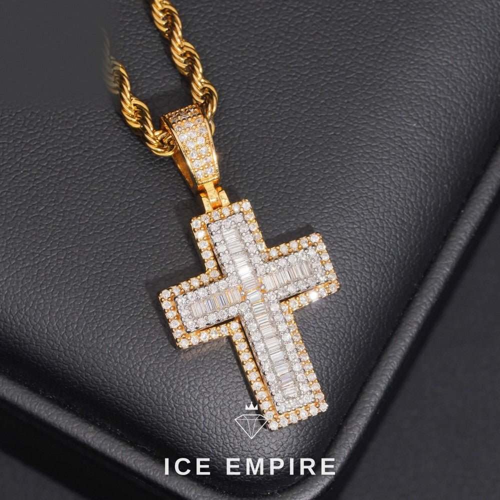 Iced Out Cross Gold Plated Moissanite Pendant