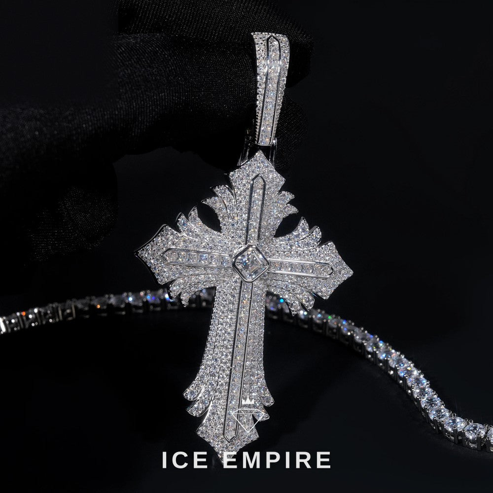 Iced Out Cross 925 Silver Pendant
