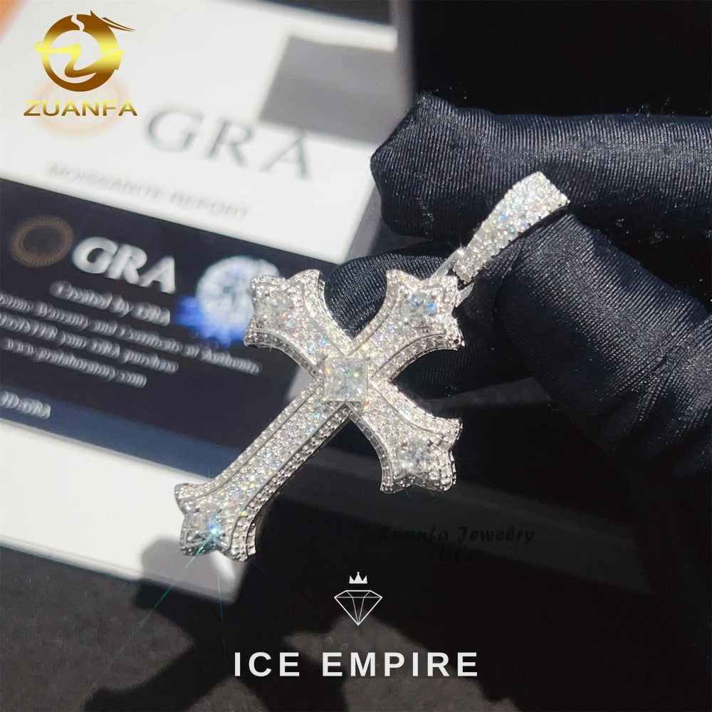 Iced Out Cross Rose Gold Plated Moissanite Pendant