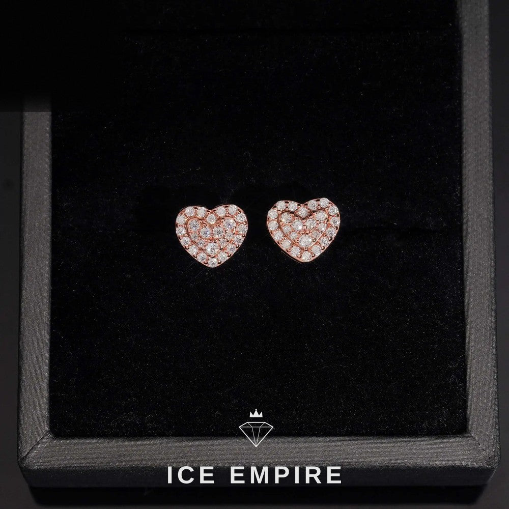 Iced Out Heart 925 Silver Moissanite Stud Earrings