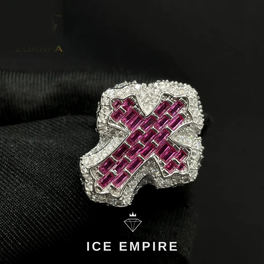 Iced Out Cross 925 Silver Moissanite Ring
