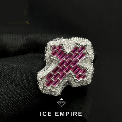 Iced Out Cross 925 Silver Moissanite Ring