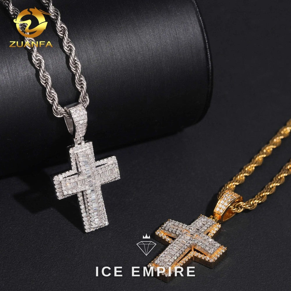 Iced Out Cross Gold Plated Moissanite Pendant
