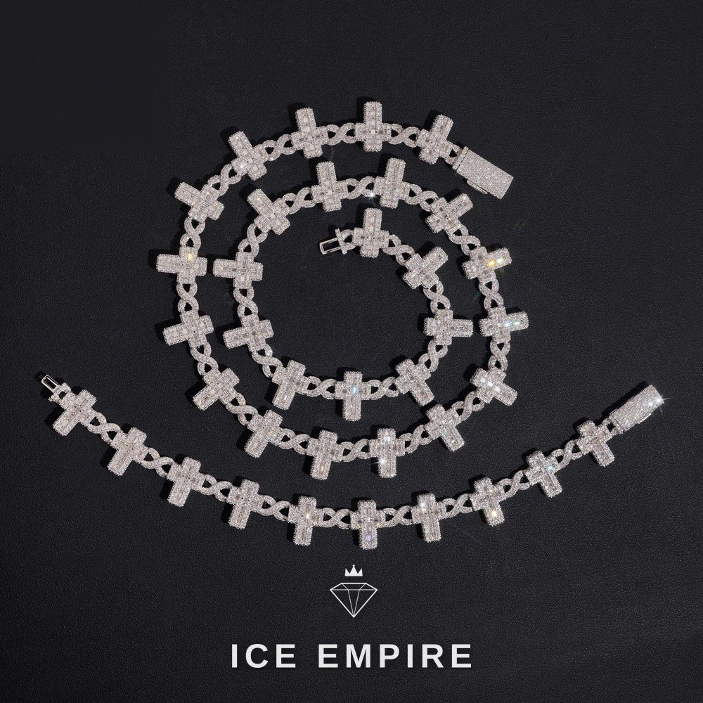 Iced Out Cross Rose Gold Plated Moissanite Cuban Chain