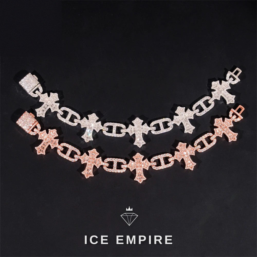 Iced Out Cross 925 Silver Moissanite Cuban Chain