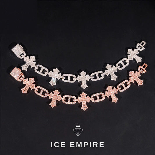 Iced Out Cross 925 Silver Moissanite Cuban Chain