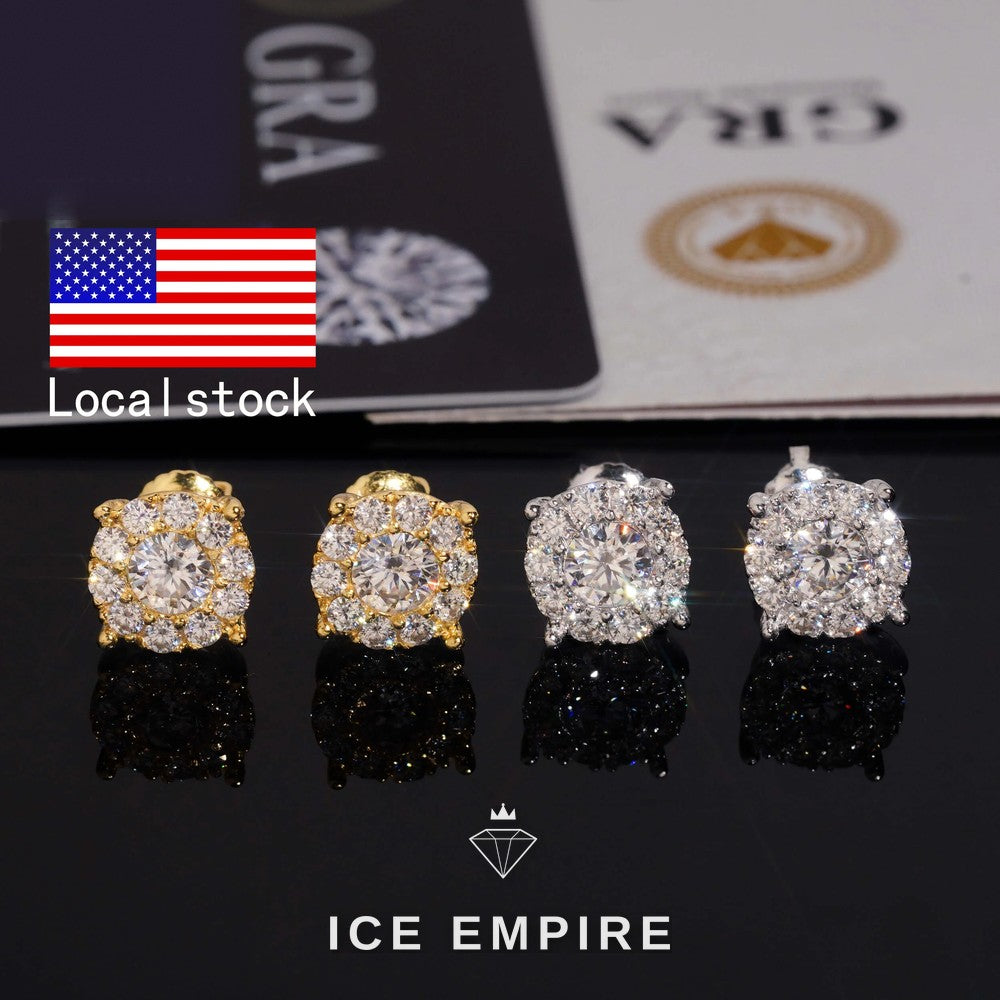 Iced Out 925 Silver Moissanite Stud Earrings