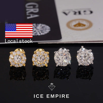 Iced Out 925 Silver Moissanite Stud Earrings