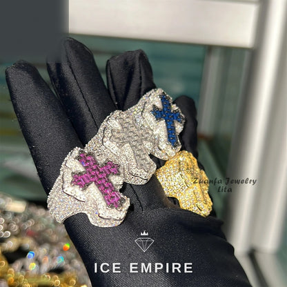Iced Out Cross 925 Silver Moissanite Ring