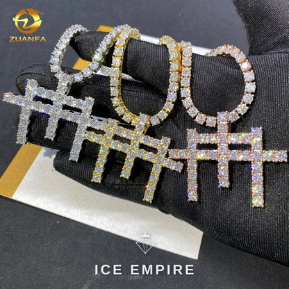 Iced Out Cross Rose Gold Plated Moissanite Pendant