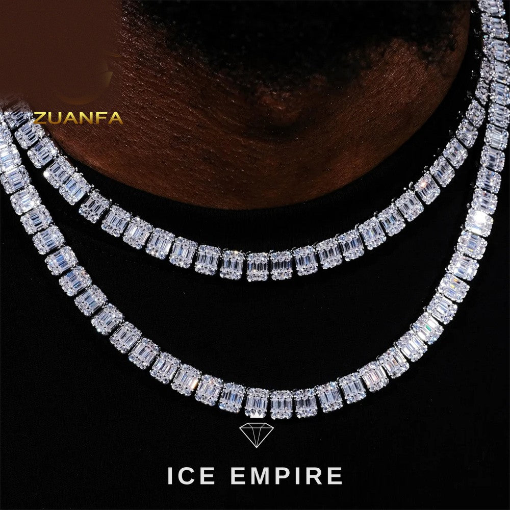 Iced Out Baguette Rose Gold Plated Moissanite Cuban Chain