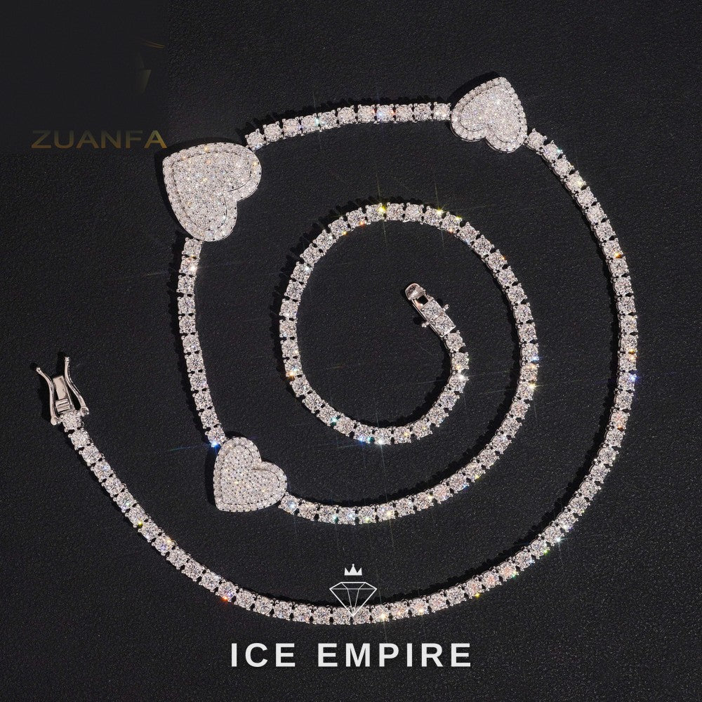 Iced Out Heart Rose Gold Plated Moissanite Cuban Chain