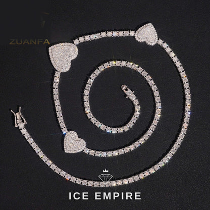 Iced Out Heart Rose Gold Plated Moissanite Cuban Chain