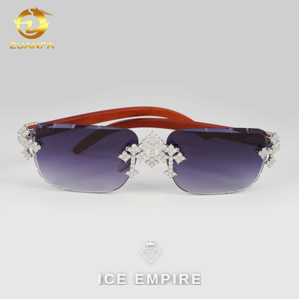 Iced Out Cross 925 Silver Moissanite Glasses