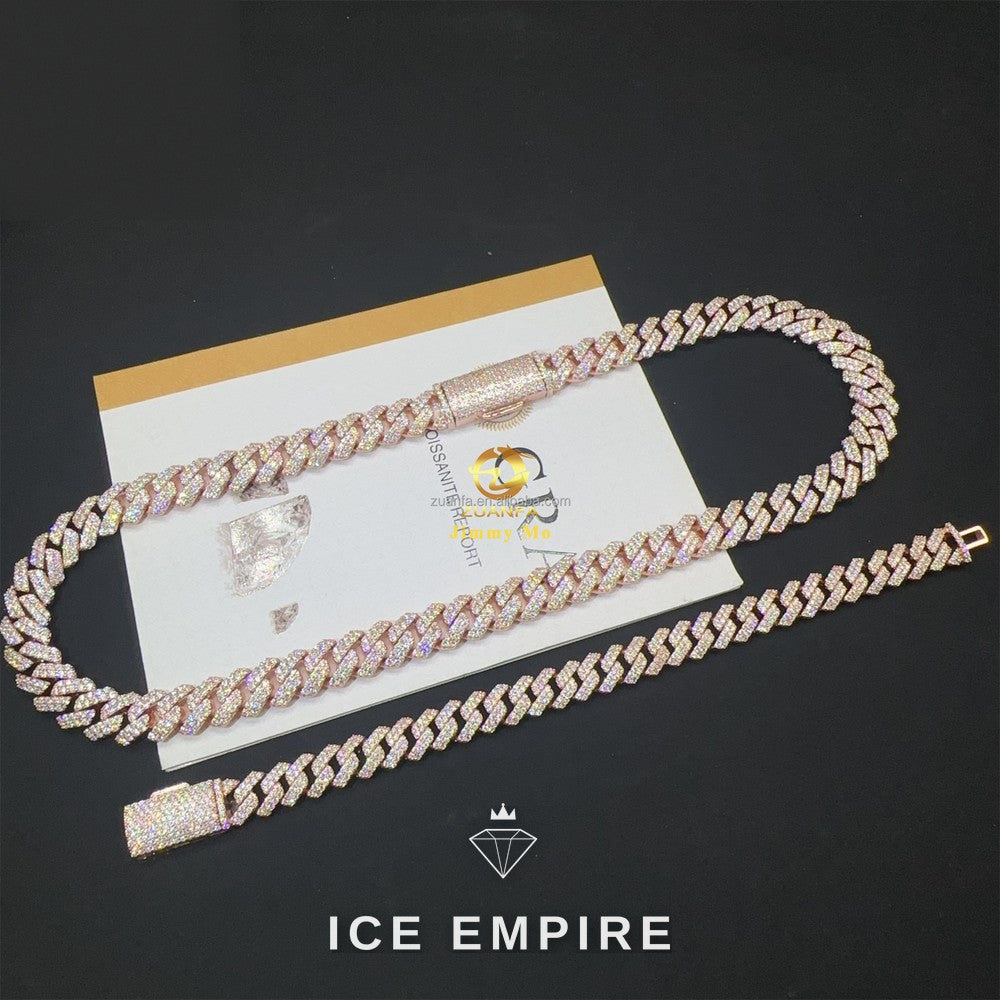 Iced Out Rose Gold Plated Moissanite Cuban Chain