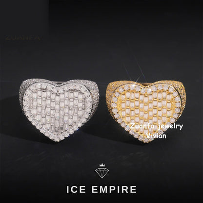 Iced Out Heart 925 Silver Moissanite Ring