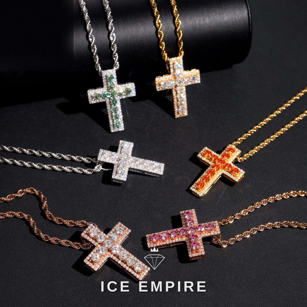 Iced Out Cross 925 Silver Moissanite Pendant