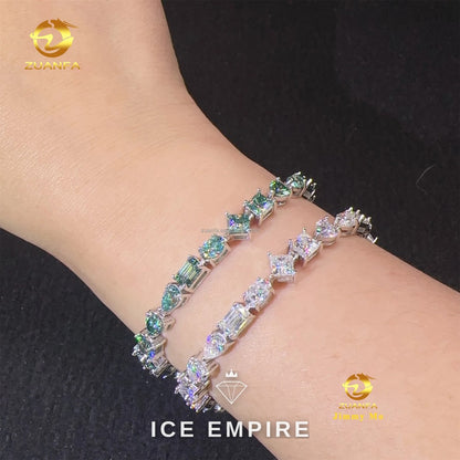 Iced Out Cluster 925 Silver Moissanite Tennis Chain