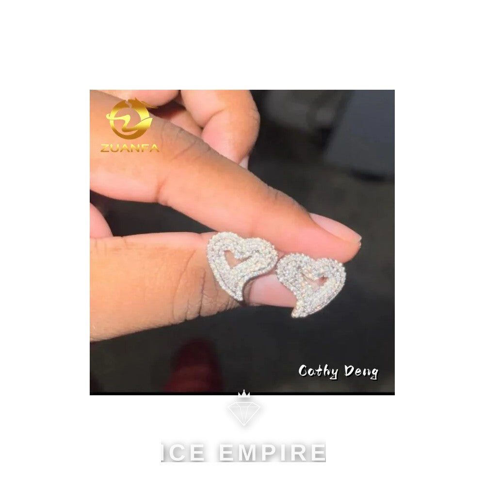 Iced Out Heart Rose Gold Plated Moissanite Earrings