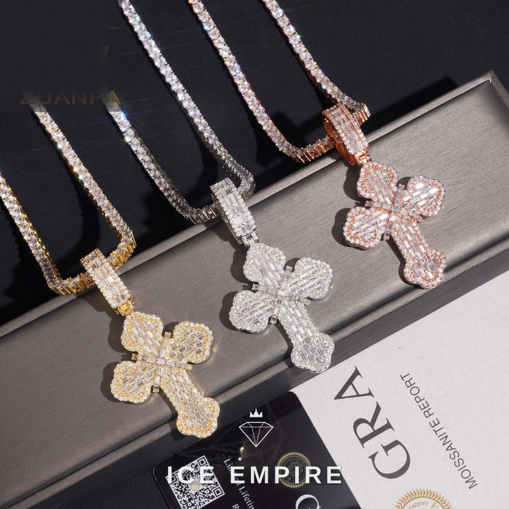 Iced Out Cross 925 Silver Moissanite Pendant