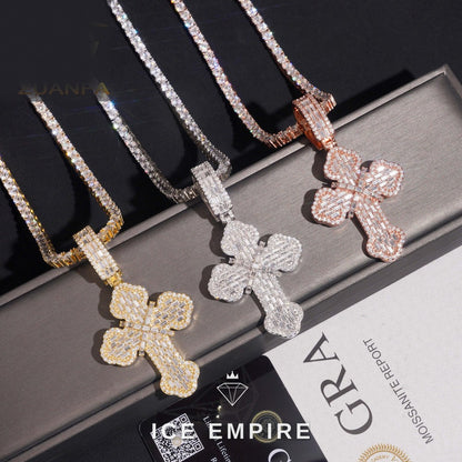 Iced Out Cross 925 Silver Moissanite Pendant