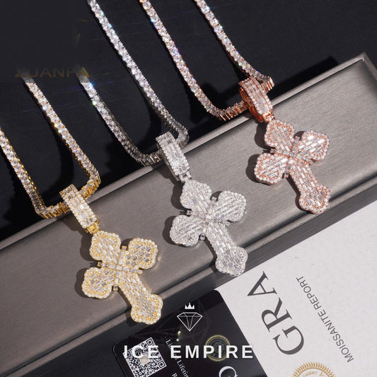 Iced Out Cross 925 Silver Moissanite Pendant