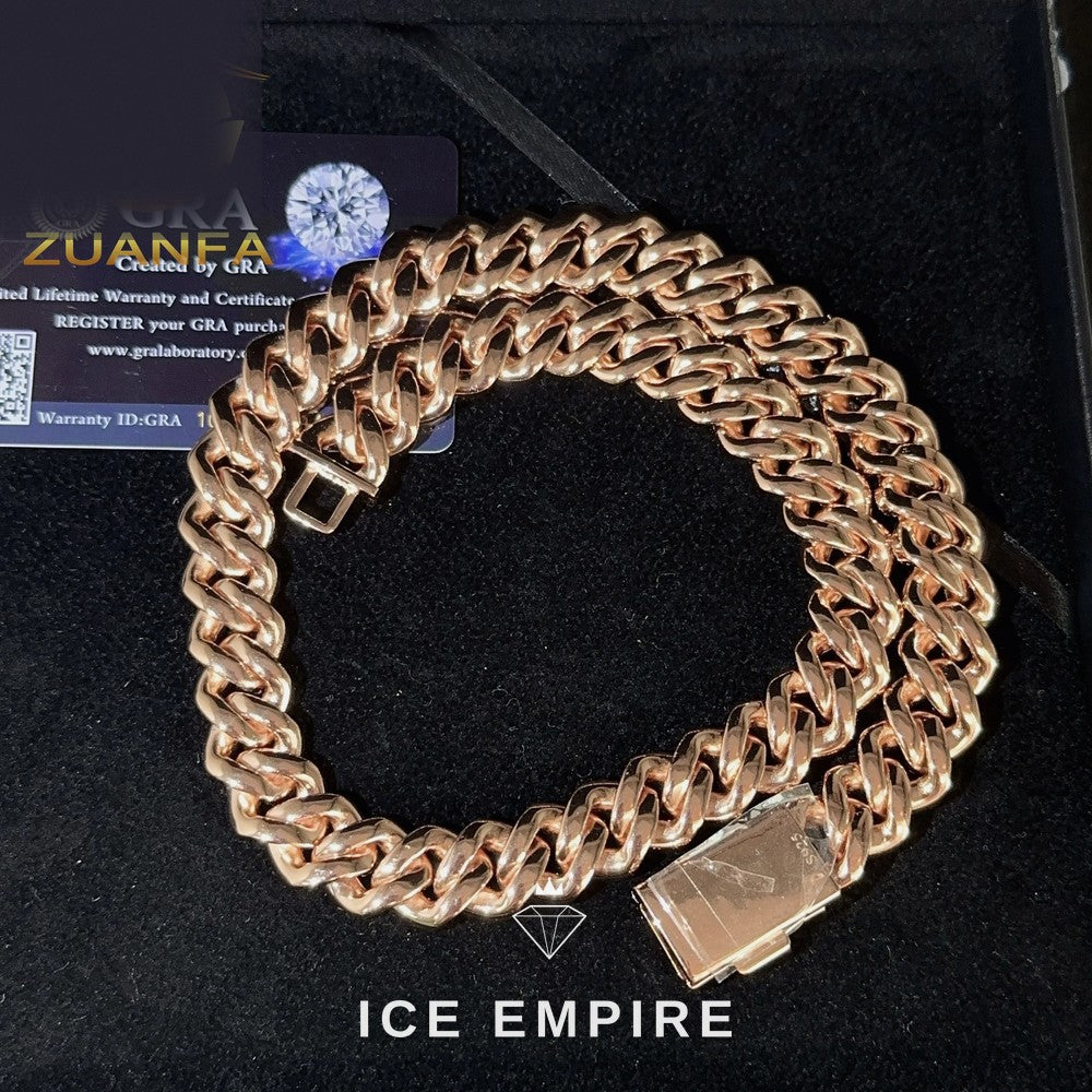 Iced Out Baguette Rose Gold Plated Moissanite Cuban Chain