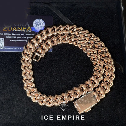 Iced Out Baguette Rose Gold Plated Moissanite Cuban Chain