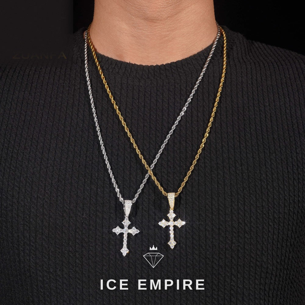 Iced Out Cross 925 Silver Moissanite Pendant