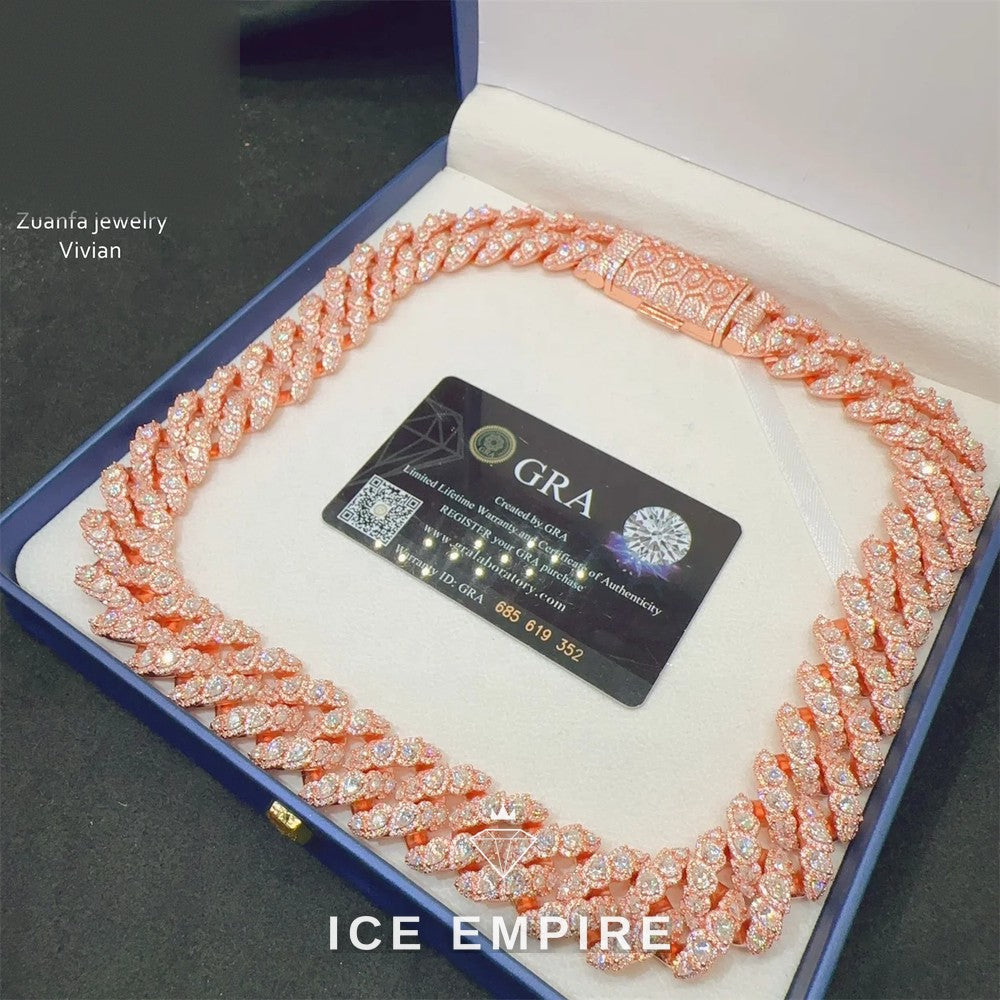 Iced Out Rose Gold Plated Moissanite Cuban Chain