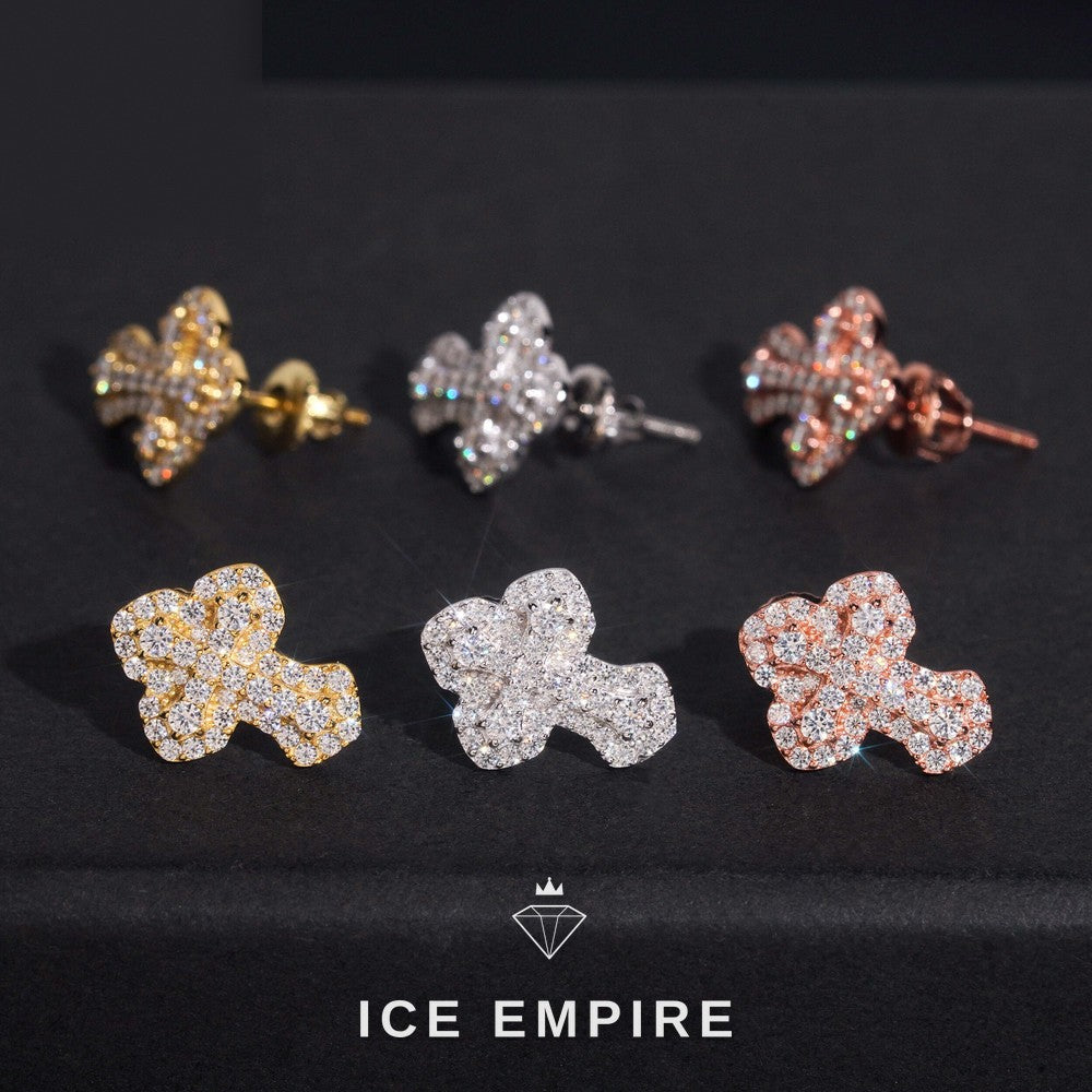 Iced Out Cross 925 Silver Moissanite Stud Earrings